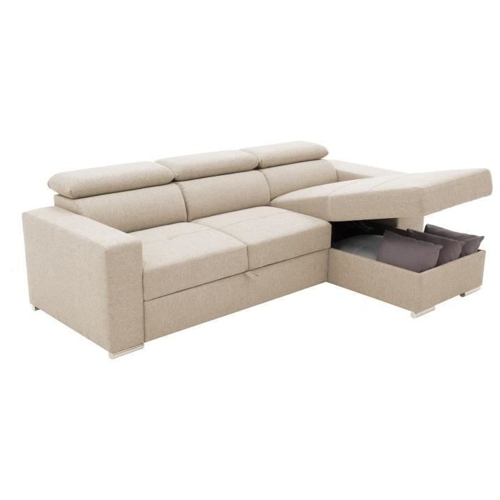 Canapé d'angle convertible réversible TYRON - Coffre et 2 poufs - Ti