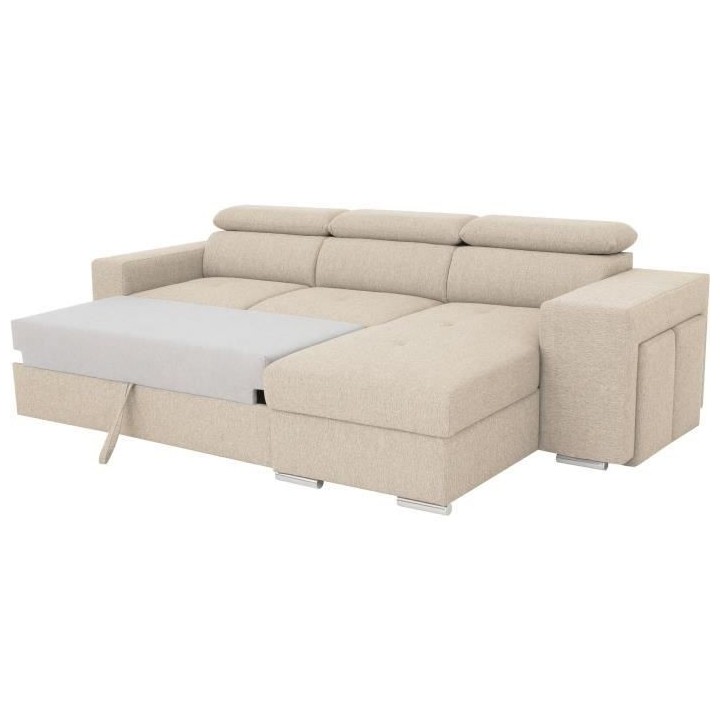 Canapé d'angle convertible réversible TYRON - Coffre et 2 poufs - Ti