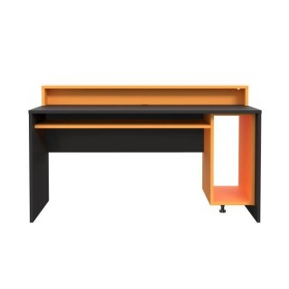 TEZAUR Bureau multi media + LED - Décor noir et orange - L 160 x P 72