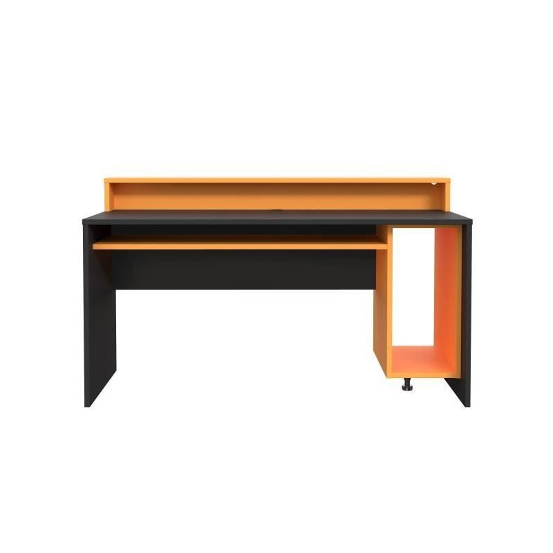 TEZAUR Bureau multi media + LED - Décor noir et orange - L 160 x P 72 x H 91 cm