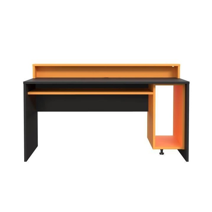 TEZAUR Bureau multi media + LED - Décor noir et orange - L 160 x P 72