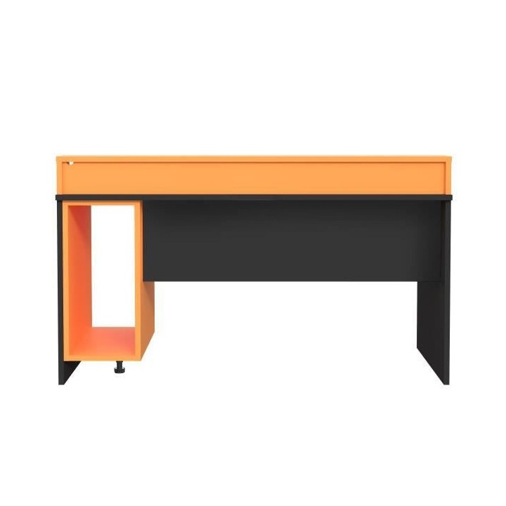 TEZAUR Bureau multi media + LED - Décor noir et orange - L 160 x P 72