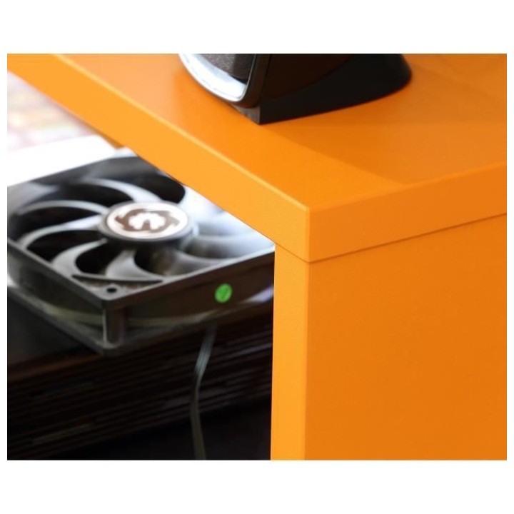 TEZAUR Bureau multi media + LED - Décor noir et orange - L 160 x P 72