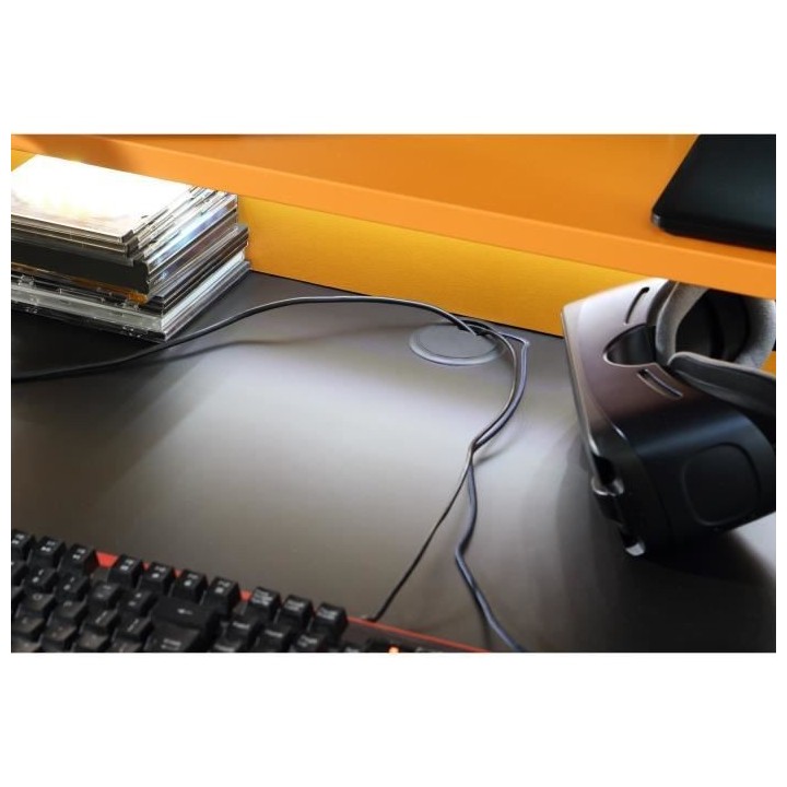 TEZAUR Bureau multi media + LED - Décor noir et orange - L 160 x P 72
