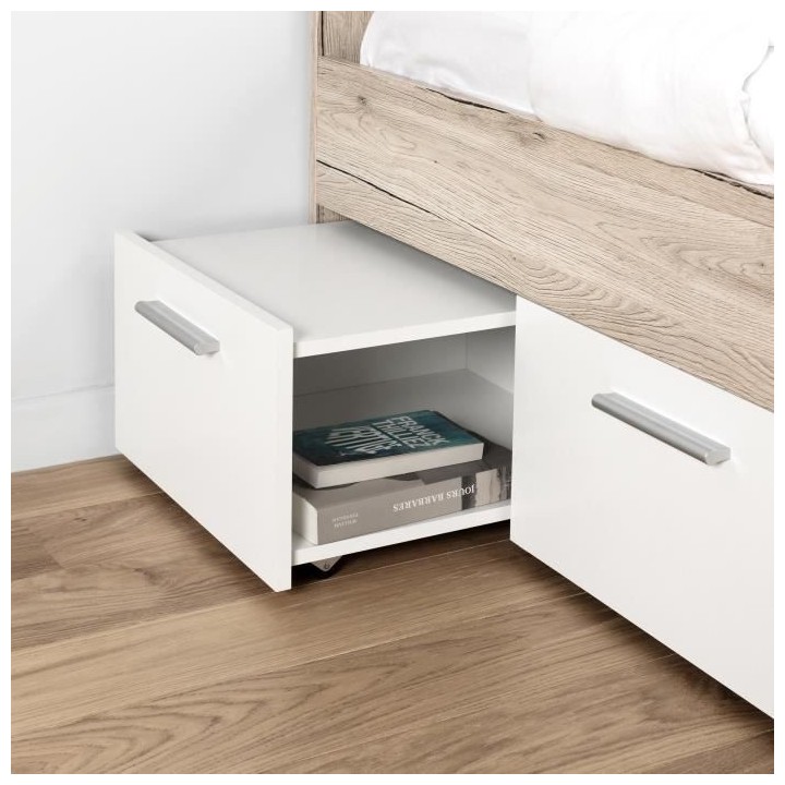UDINE Lit adulte contemporain décor chene cendré et blanc mat - l 14