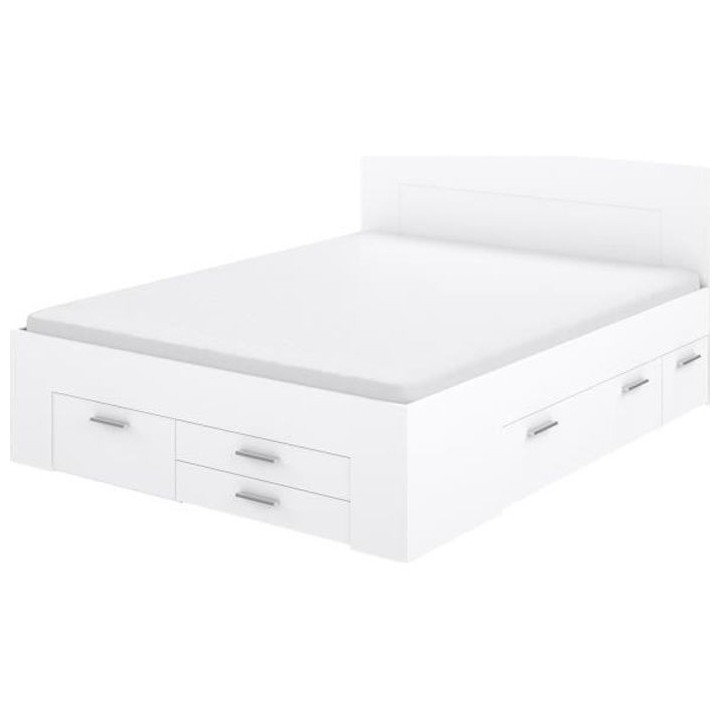 Lit adulte contemporain 160x200 cm - 4 tiroirs - 2 chevets avec niche
