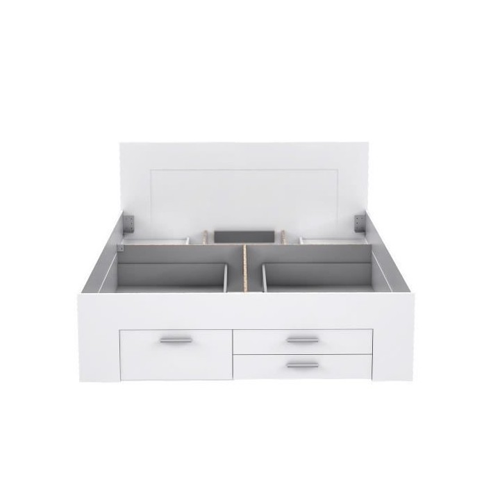 Lit adulte contemporain 160x200 cm - 4 tiroirs - 2 chevets avec niche