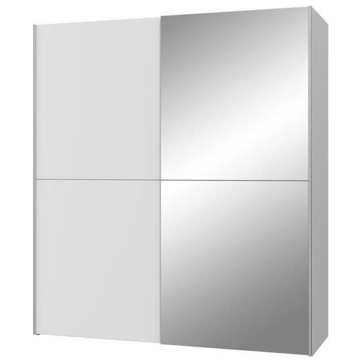 Armoire 2 portes coulissantes + miroir - Panneaux de particules - Blan