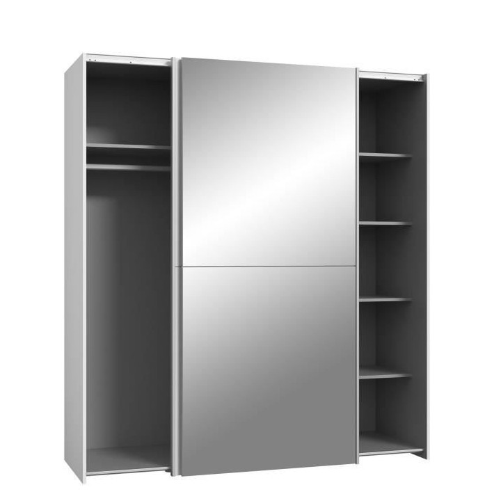 Armoire 2 portes coulissantes + miroir - Panneaux de particules - Blan