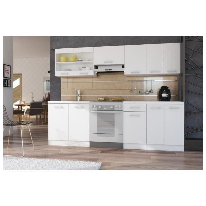 ULTRA Cuisine complete avec plan de travail L 2m40 - 8 éléments - Bl