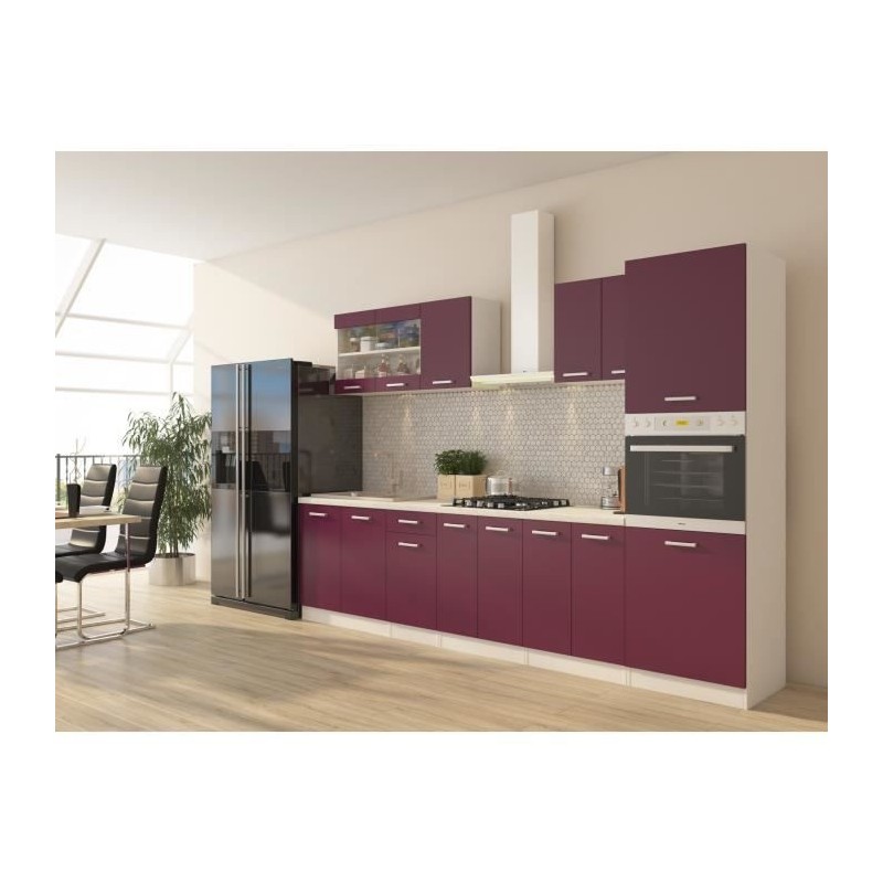 ULTRA Cuisine complete avec colonne four et plan de travail inclus L 300 cm - Aubergine mat