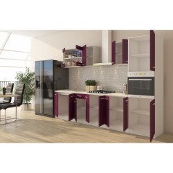 ULTRA Cuisine complete avec colonne four et plan de travail inclus L 300 cm - Aubergine mat