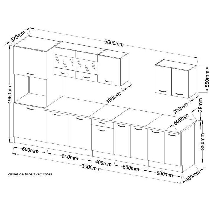 ULTRA Cuisine complete avec colonne four et plan de travail inclus L 3
