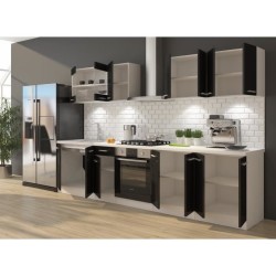 ULTRA Cuisine complete avec meuble four et plan de travail inclus L 300 cm - Noir brillant