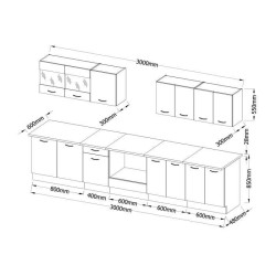 ULTRA Cuisine complete avec meuble four et plan de travail inclus L 300 cm - Noir brillant