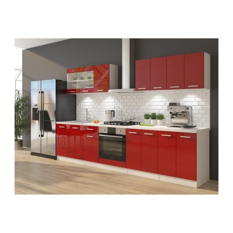 ULTRA Cuisine complete avec meuble four et plan de travail inclus L 300 cm - Rouge brillant