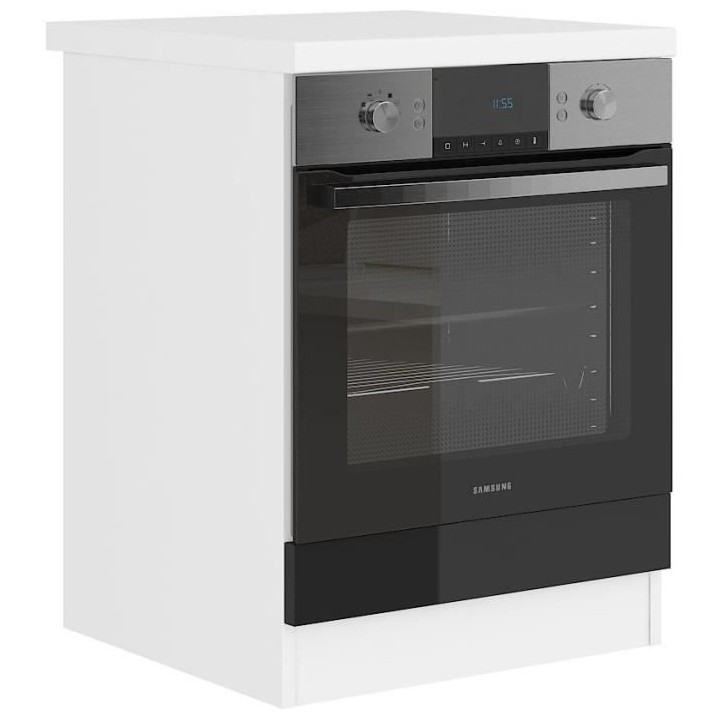 ULTRA Meuble four avec plan de travail L 60 cm - Noir brillant et déc