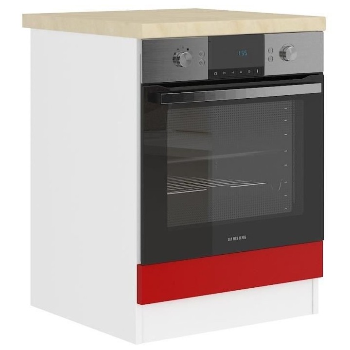 ULTRA Meuble four avec plan de travail L 60 cm - Rouge mat et décor s