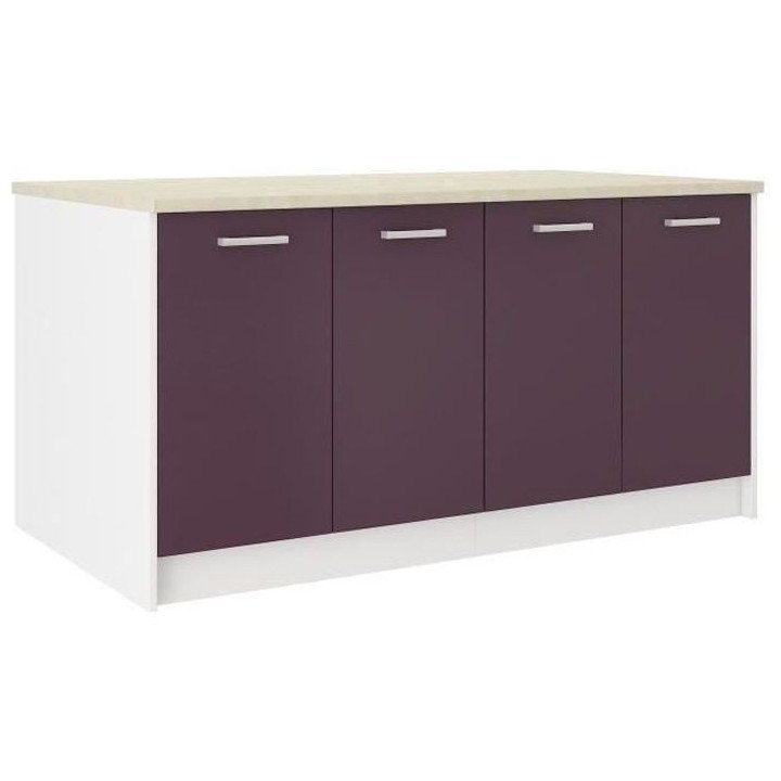 ULTRA Ilot de cuisine L 164 cm avec plan de travail - Aubergine mat