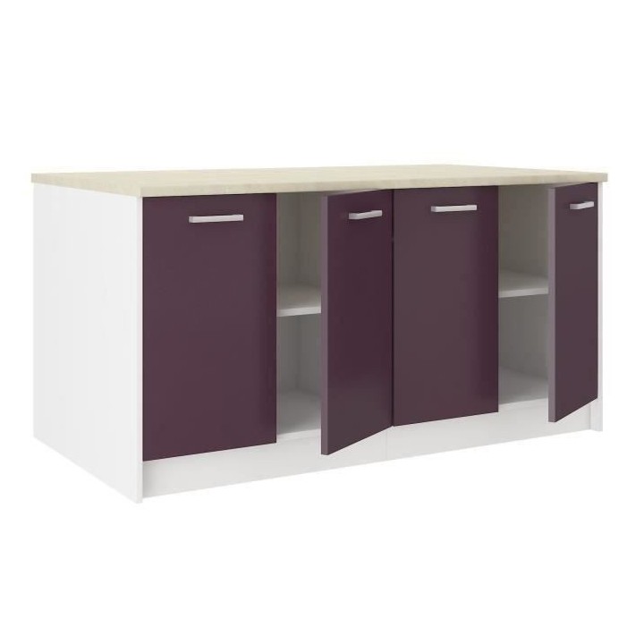 ULTRA Ilot de cuisine L 164 cm avec plan de travail - Aubergine mat