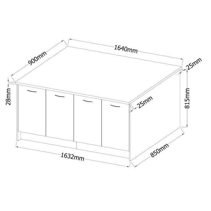 ULTRA Ilot de cuisine L 164 cm avec plan de travail - Aubergine mat