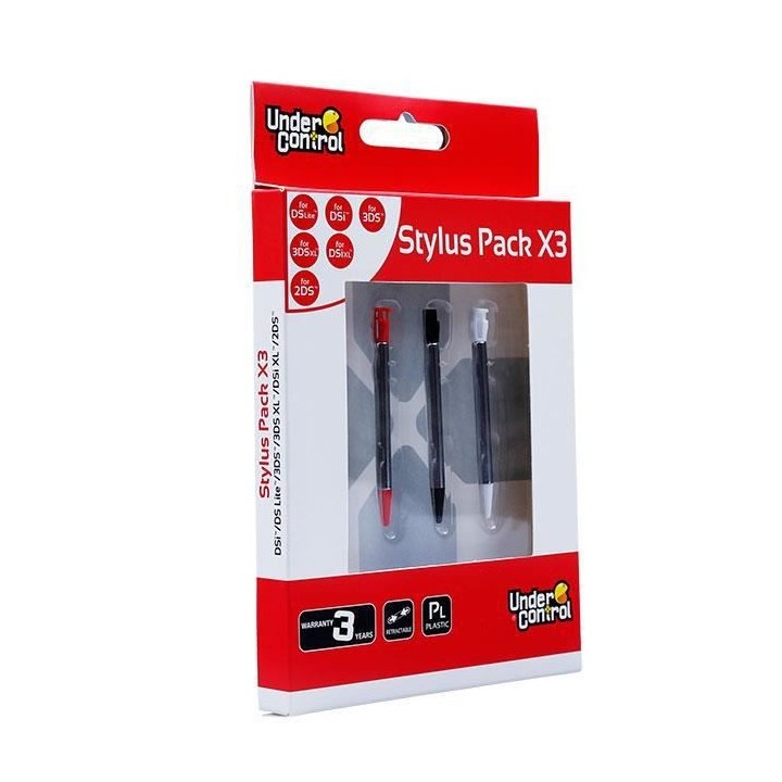 Lot de 3 stylets en alu rétractables Under Control pour 2DS - 3DS