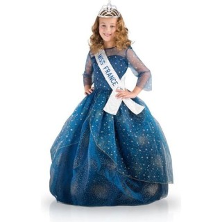 MISS FRANCE - Robe avec diademe et écharpe - Deluxe Bleu Nuit 8-10 an