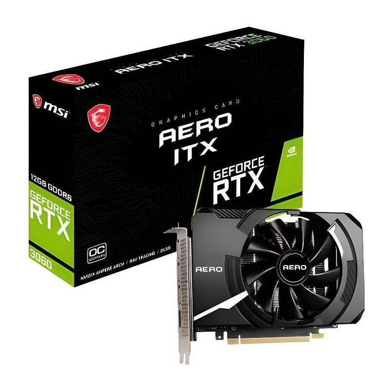 Carte Graphique - MSI - GeForce RTX 3060 AERO ITX 12G OC - 12 Go - GDDR6 - PCIe 4.0 - HDMI / DisplayPort (912-V809-3686)