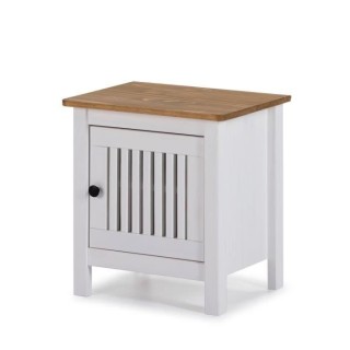Chevet 1 porte en PIN MASSIF - Décor blanc - L 46 x L 35 x H 49,5 cm