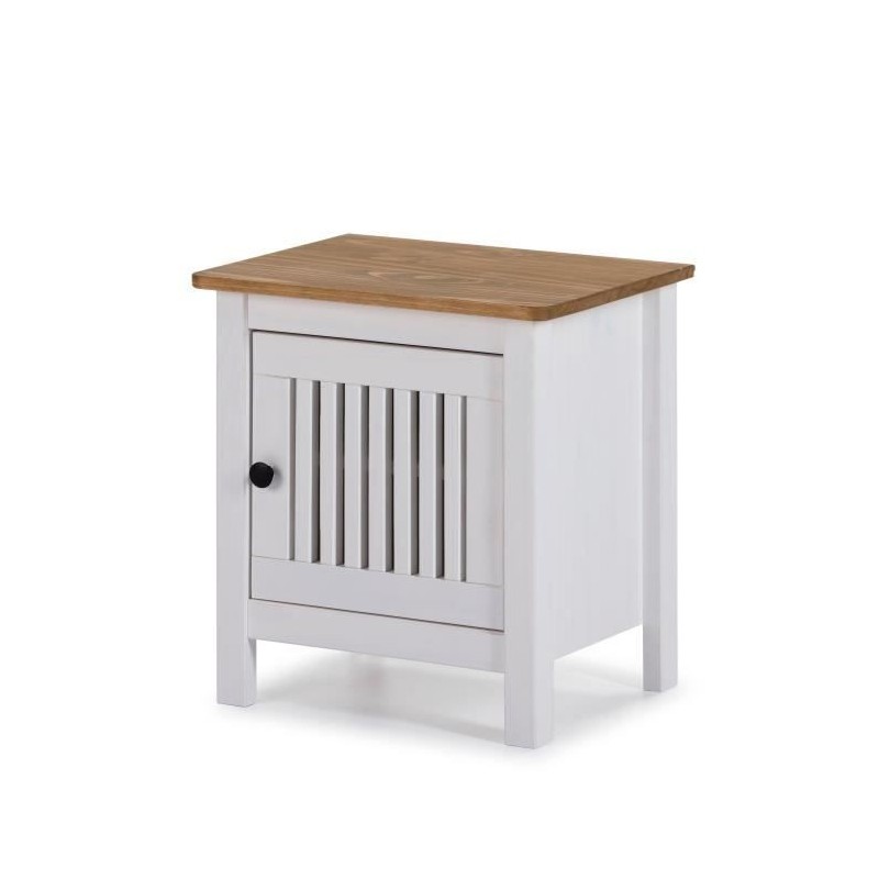 Chevet 1 porte en PIN MASSIF - Décor blanc - L 46 x L 35 x H 49,5 cm - VALENTINA