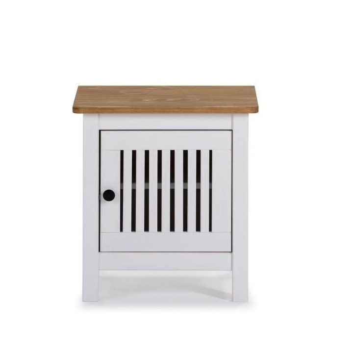 Chevet 1 porte en PIN MASSIF - Décor blanc - L 46 x L 35 x H 49,5 cm