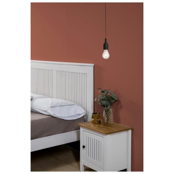 Chevet 1 porte en PIN MASSIF - Décor blanc - L 46 x L 35 x H 49,5 cm