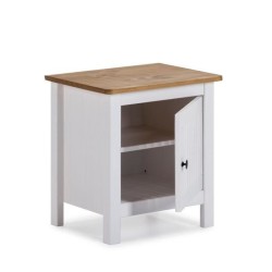 Chevet 1 porte en PIN MASSIF - Décor blanc - L 46 x L 35 x H 49,5 cm - VALENTINA