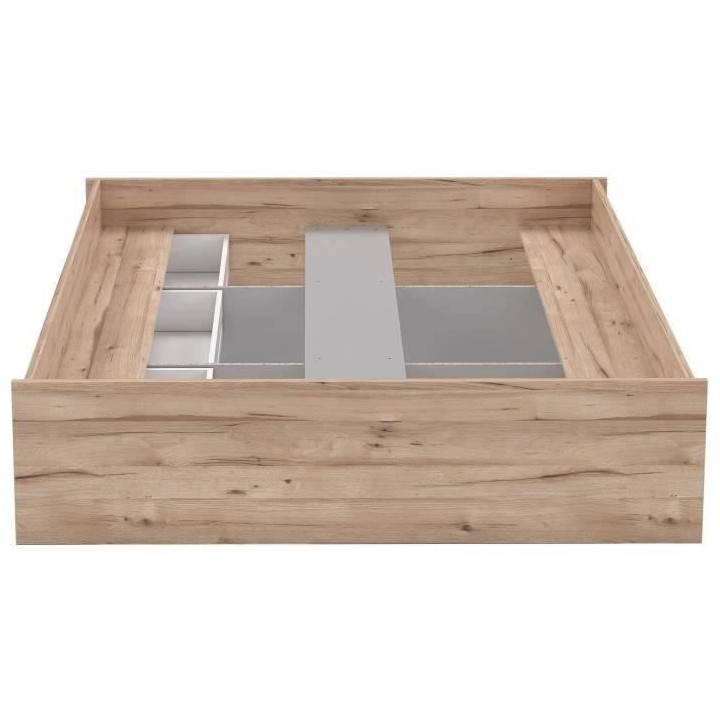 Lit adulte VANKKA - 180x200 cm - 3 tiroirs - Décor chene et blanc