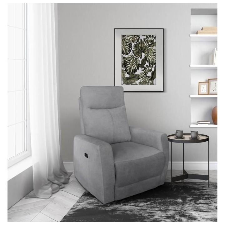 Fauteuil relax électrique - ALBANY - Tissu gris clair - L 79 x P 95 x