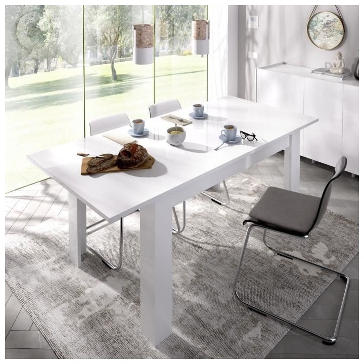 Table a manger extensible 6/8 personnes - Décor blanc - L 140/190 x P