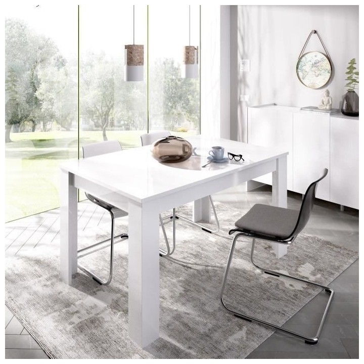 Table a manger extensible 6/8 personnes - Décor blanc - L 140/190 x P