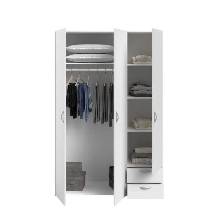 PARISOT Armoire de chambre 3 portes décor blanc L 120 cm -