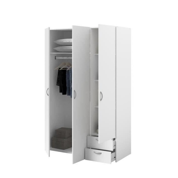 PARISOT Armoire de chambre 3 portes décor blanc L 120 cm -