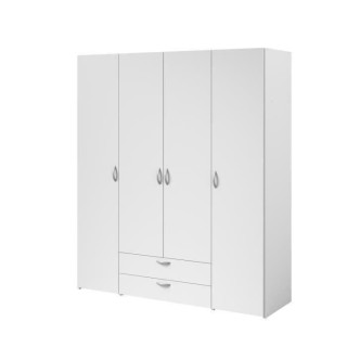 PARISOT Armoire 4 portes battantes + 2 tiroirs - Décor blanc - L 160