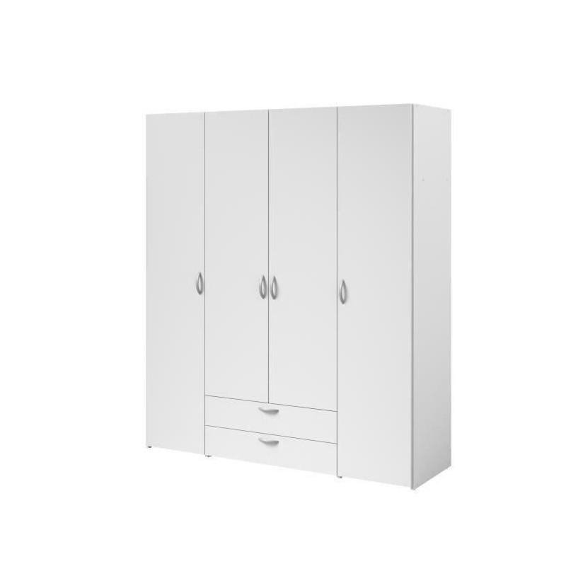 PARISOT Armoire 4 portes battantes + 2 tiroirs - Décor blanc - L 160 x H 185 x P 51 cm - VARIA