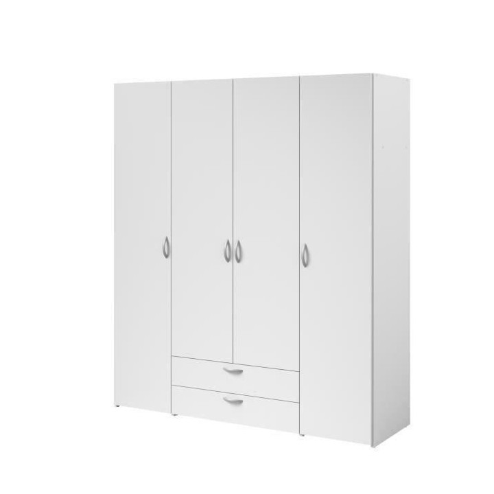PARISOT Armoire 4 portes battantes + 2 tiroirs - Décor blanc - L 160