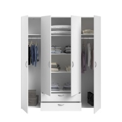 PARISOT Armoire 4 portes battantes + 2 tiroirs - Décor blanc - L 160 x H 185 x P 51 cm - VARIA