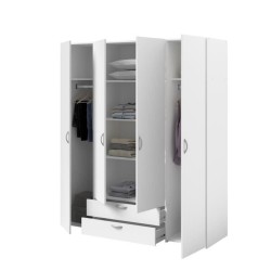 PARISOT Armoire 4 portes battantes + 2 tiroirs - Décor blanc - L 160 x H 185 x P 51 cm - VARIA