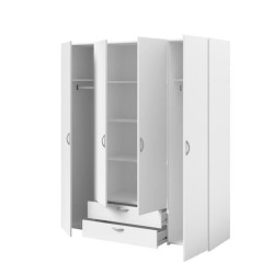 PARISOT Armoire 4 portes battantes + 2 tiroirs - Décor blanc - L 160 x H 185 x P 51 cm - VARIA