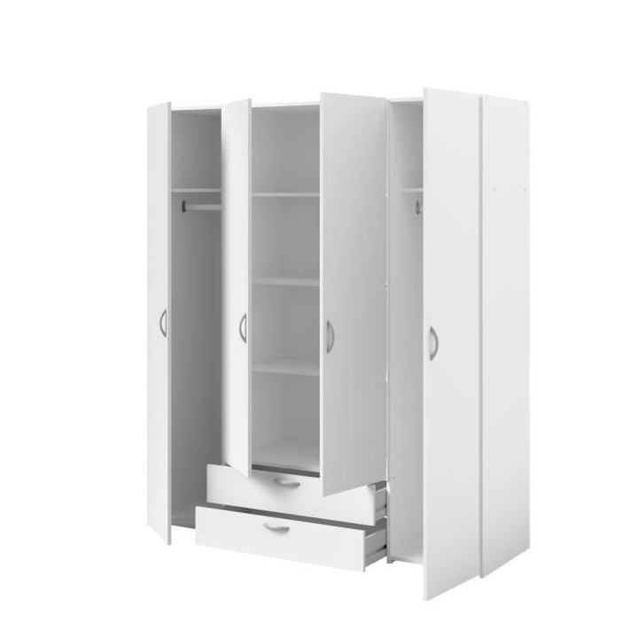 PARISOT Armoire 4 portes battantes + 2 tiroirs - Décor blanc - L 160