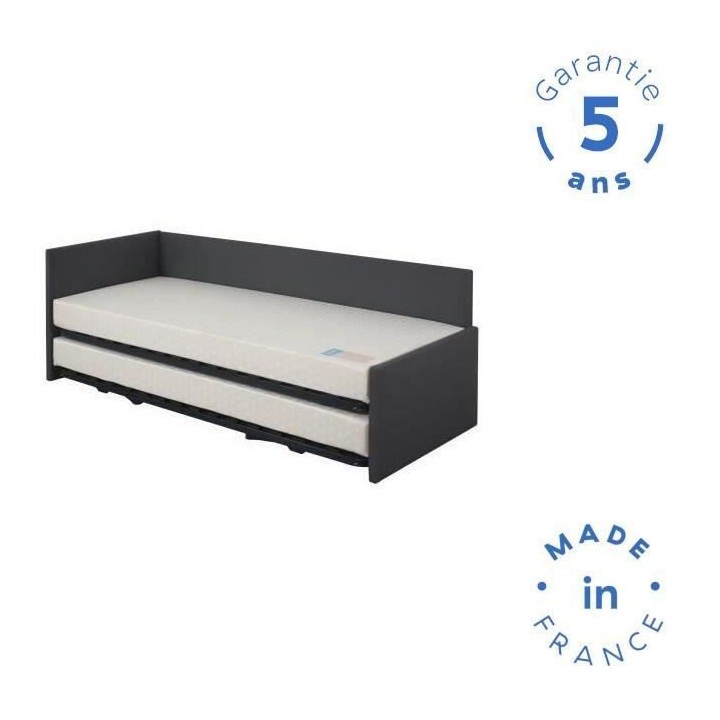 DUNLOPILLO Banquette lit gigogne avec deux matelas - Tissu Grisl 195 x