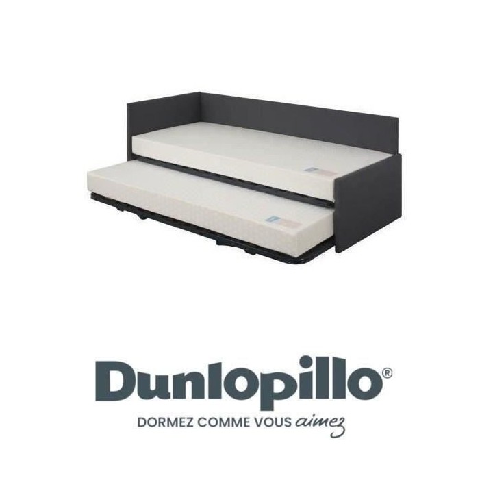 DUNLOPILLO Banquette lit gigogne avec deux matelas - Tissu Grisl 195 x
