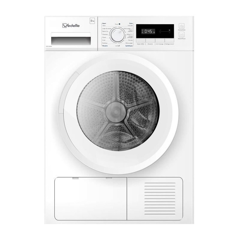 Seche-linge pompe a chaleur VEDETTE VSF218HW - 8 kg - L60cm - Classe A++ - Blanc