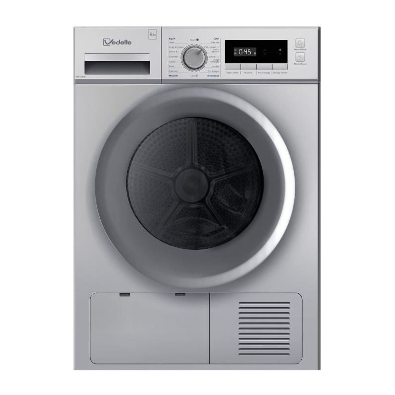 Seche-linge pompe a chaleur VEDETTE VSF218HS - 8 kg - L60cm - Classe A++ - Silver